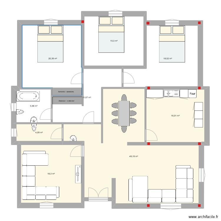 Esquisse Disso. Plan de 9 pièces et 159 m2