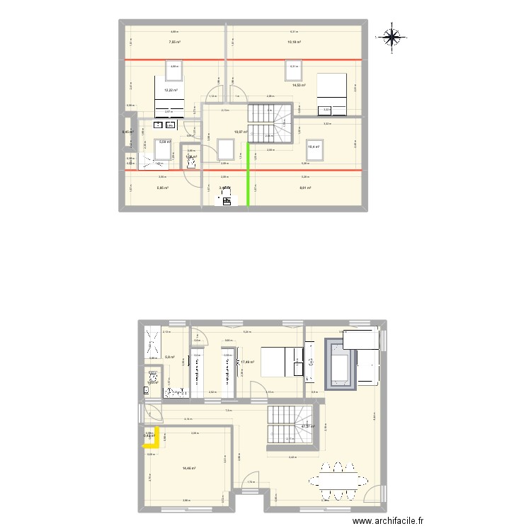 Fougères. Plan de 18 pièces et 177 m2