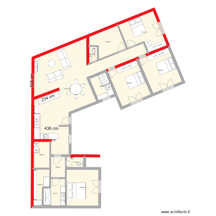 Plan A 2 Mas des Olivettes. Plan de 13 pièces et 157 m2