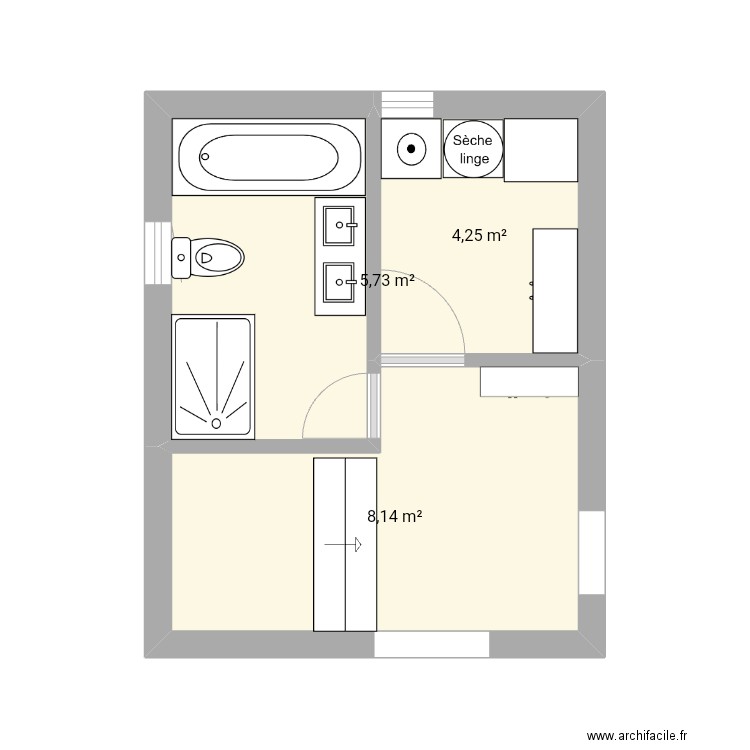 Entrance/family sdb/ utility. Plan de 3 pièces et 18 m2