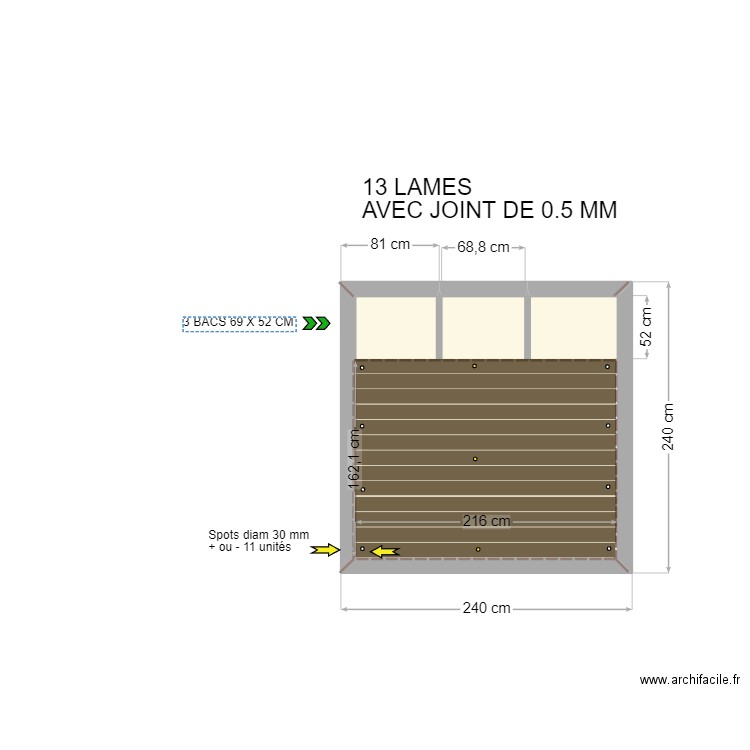 TERRASSE AVEC MESURES . Plan de 1 pièce et 5 m2