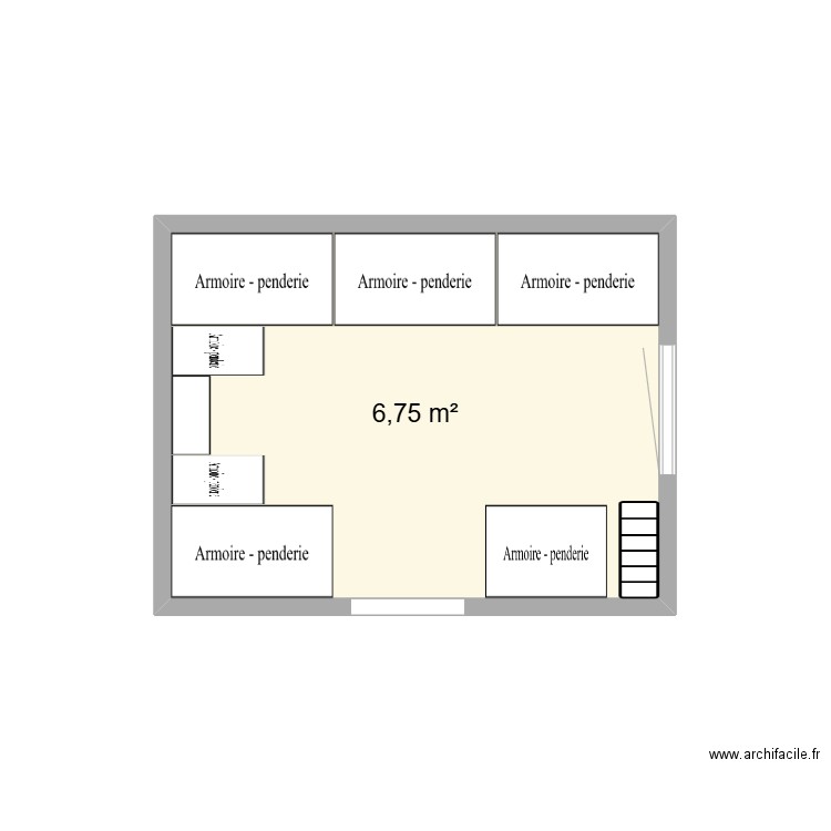 dressing. Plan de 1 pièce et 7 m2
