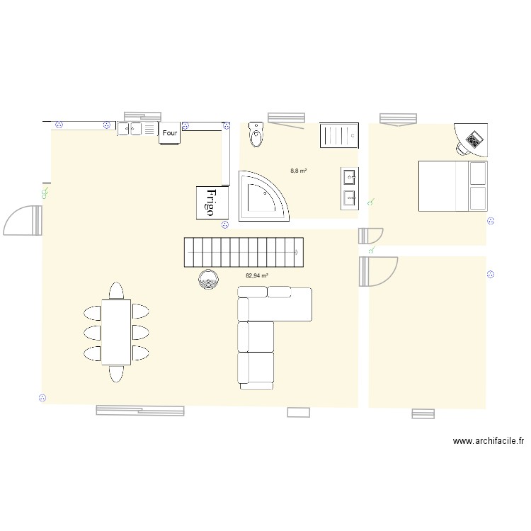 maison 1. Plan de 2 pièces et 92 m2