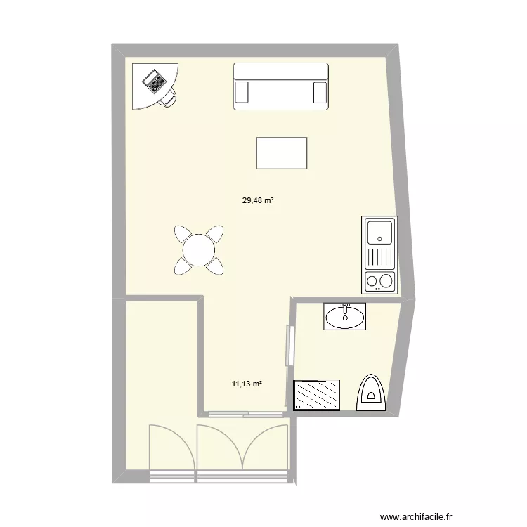 Am&eacute;nagement. Plan de 2  et 41 m²