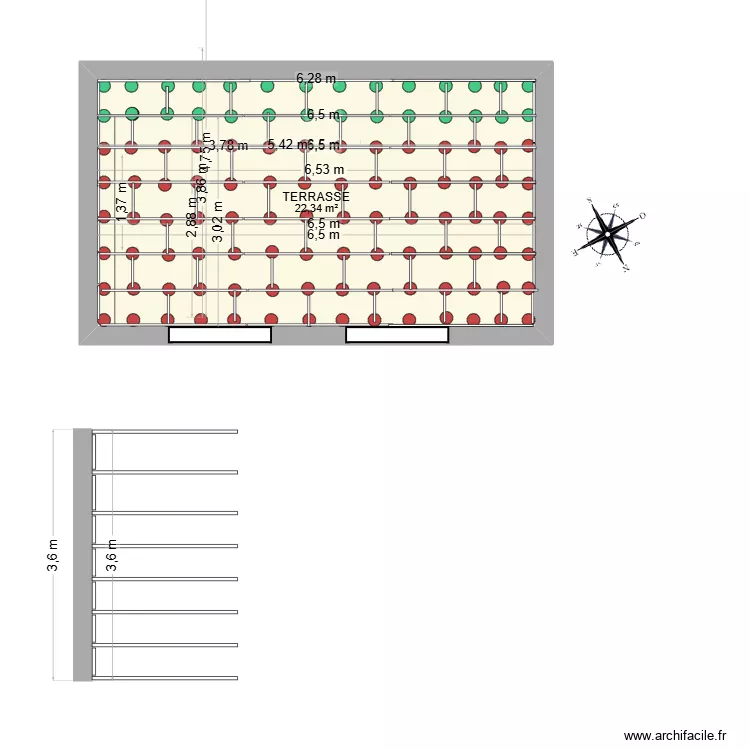 TERRASSE LAMBOURDES ET PLOTS version 3m60 COMP. Plan de 1 Pièce et 22 m²