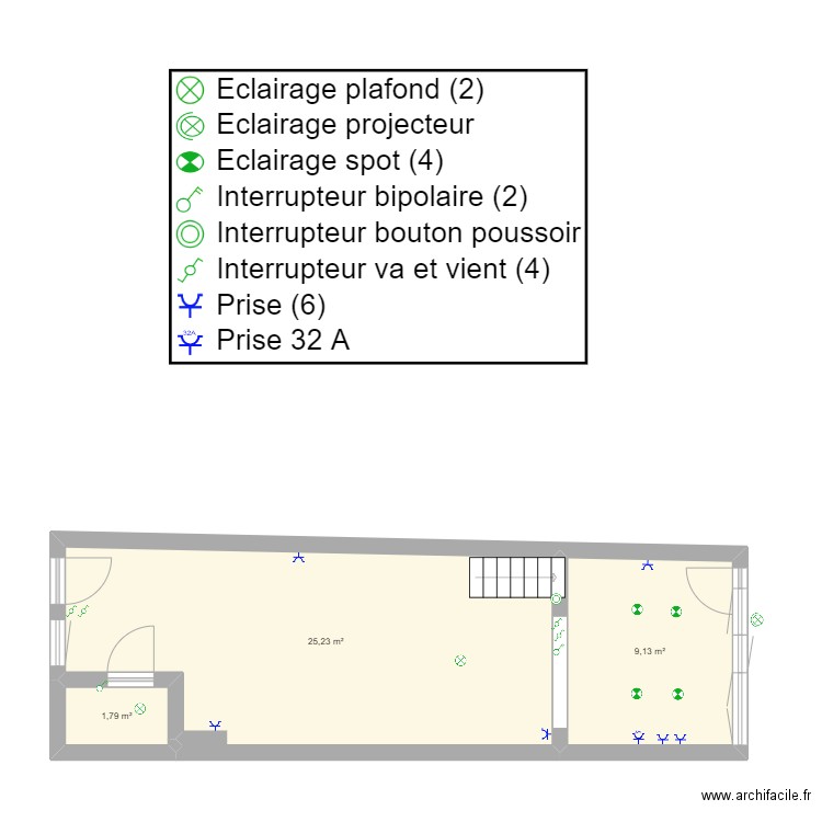 salon cuisine. Plan de 3 pièces et 36 m2