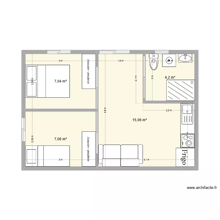studio 2. Plan de 4  et 33 m²