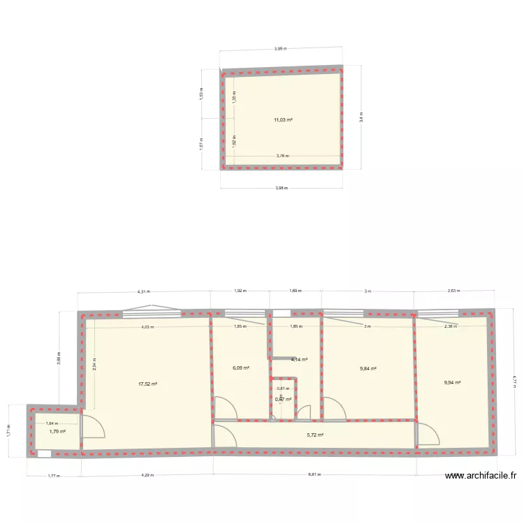 EBAUCHE 2. Plan de 9  et 67 m²