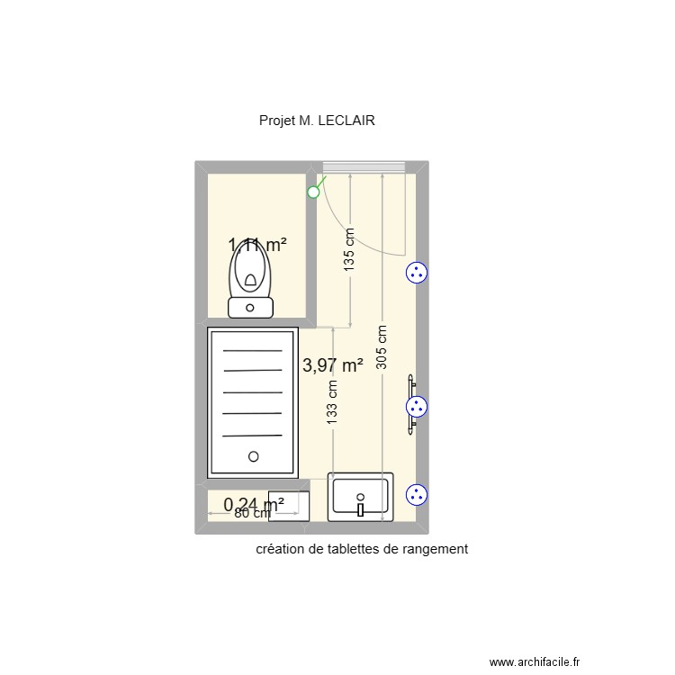 Projet M LECLAIR. Plan de 3 pièces et 5 m2