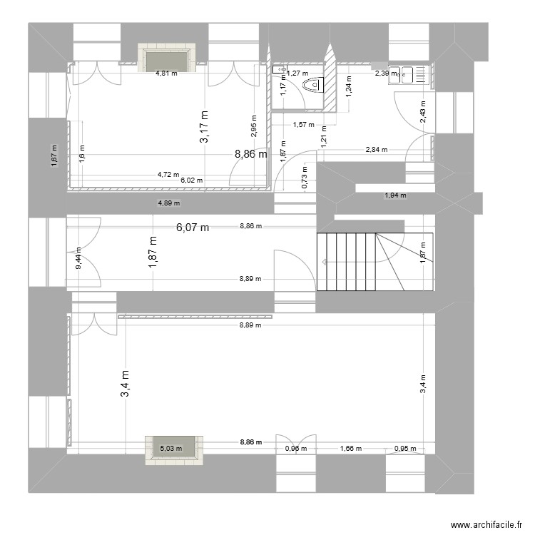 Arba Bas envisagé. Plan de 3 pièces et 72 m2