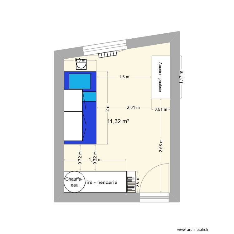 Chambre enfants Asnieres. Plan de 1 pièce et 11 m2