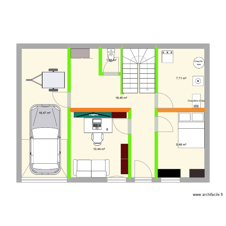 stade. Plan de 6 pièces et 61 m2