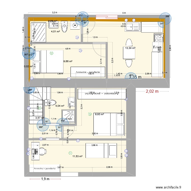 Etage Bodiguel middle5. Plan de 9 pièces et 56 m2