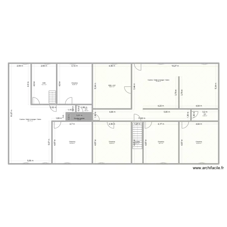 1er &eacute;tage brut V1. Plan de 13  et 286 m²