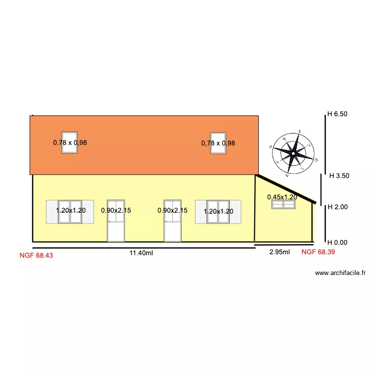 Facade NORD                                        Serbonnes. Plan de 