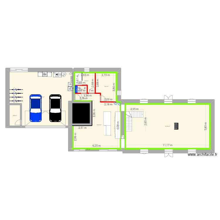 RDC Neurdeusiere Cotation escalier. Plan de 9 pièces et 180 m2