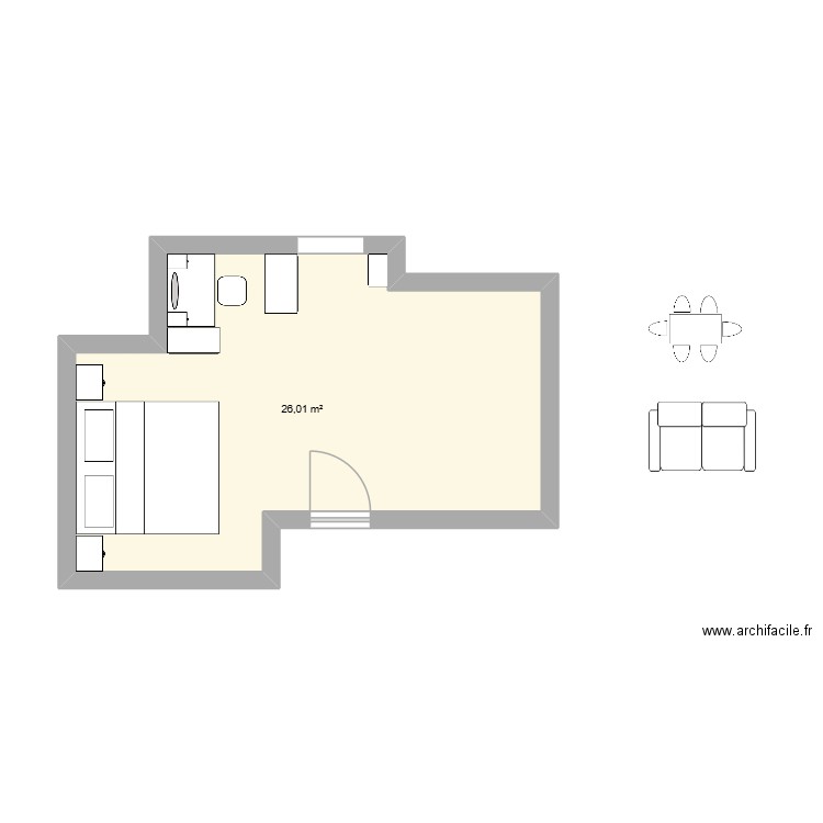 Chambre Pavement 17. Plan de 1 pièce et 26 m2