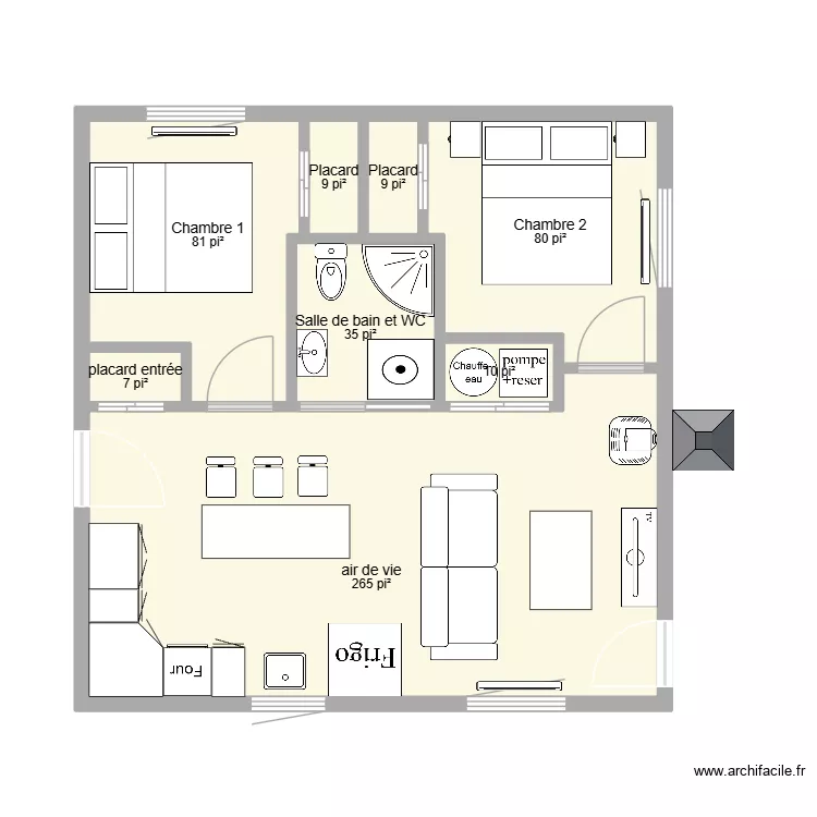 chalet 3. Plan de 8  et 46 m²