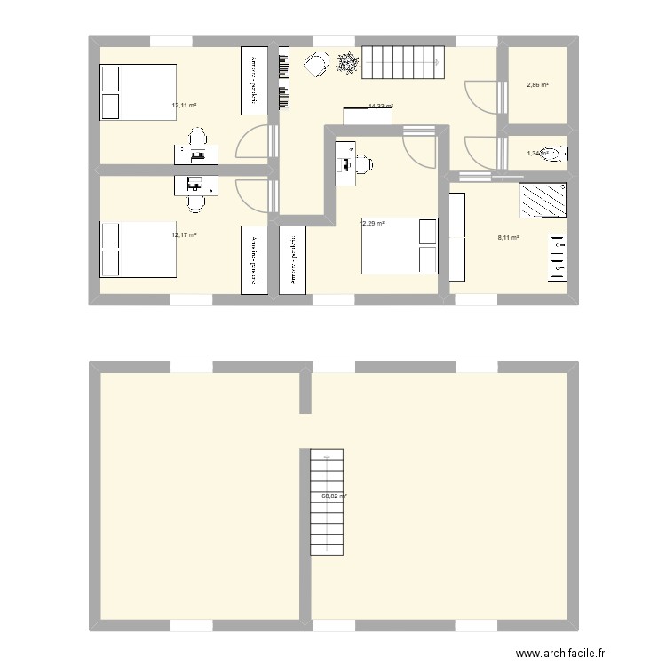 Chez Odette - étage. Plan de 8 pièces et 132 m2