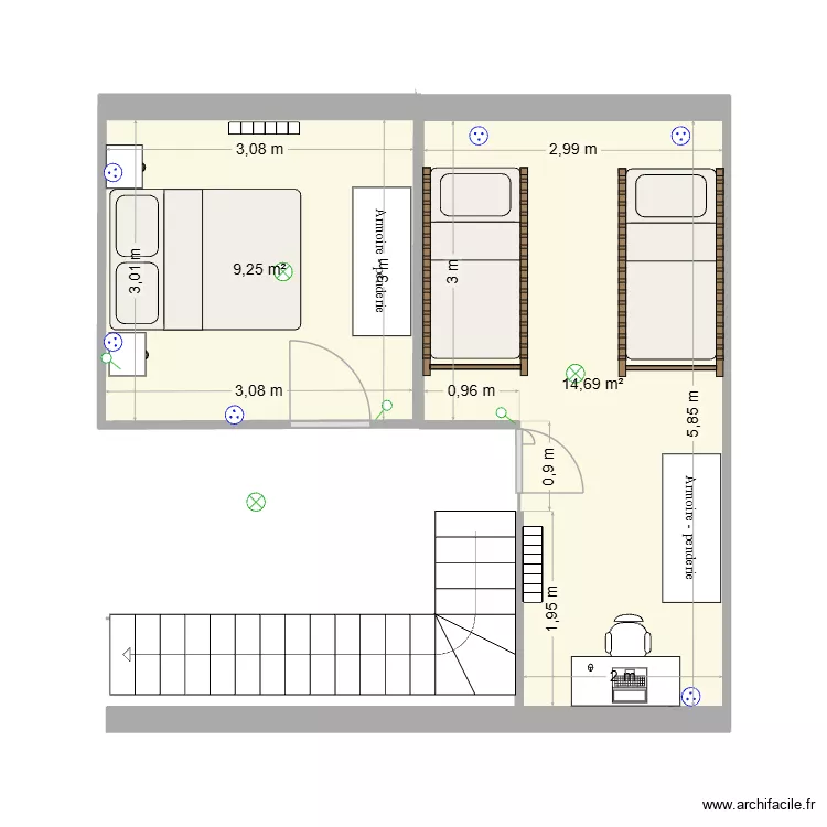 2 ieme plateforme. Plan de 2 Pièces et 24 m²