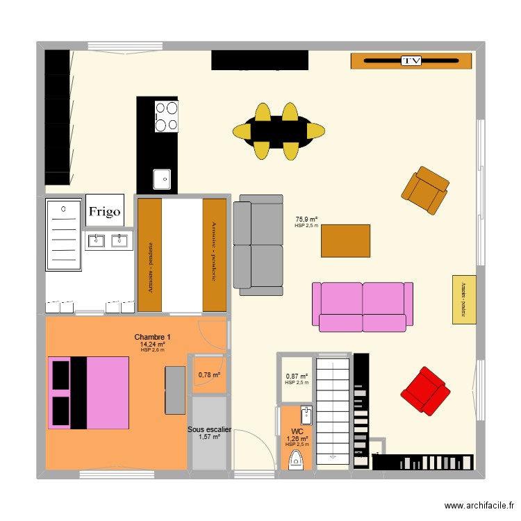 colonieu rdc 2. Plan de 9 pièces et 107 m2