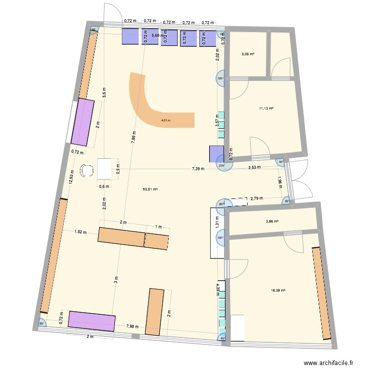 Bibliothèque Raymond Queneau. Plan de 5 pièces et 130 m2