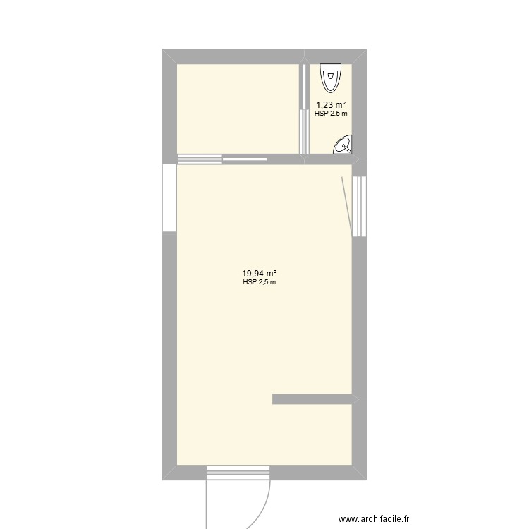cuisine muntz. Plan de 2 pièces et 21 m2
