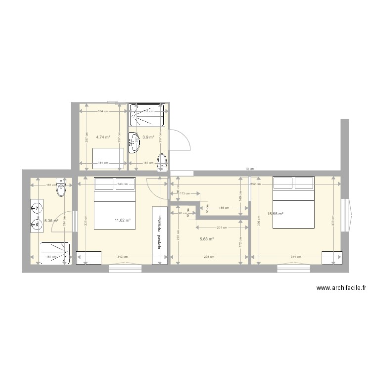 PROJET MAISON 1. Plan de 6 pièces et 47 m2