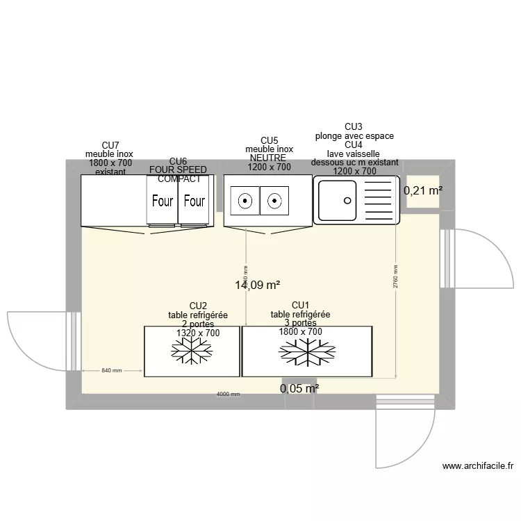 champs avalin. Plan de 3  et 14 m²