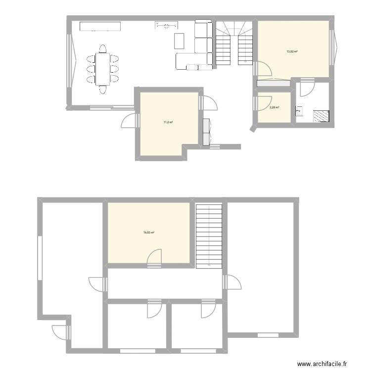 maison gams. Plan de 4 pièces et 44 m2