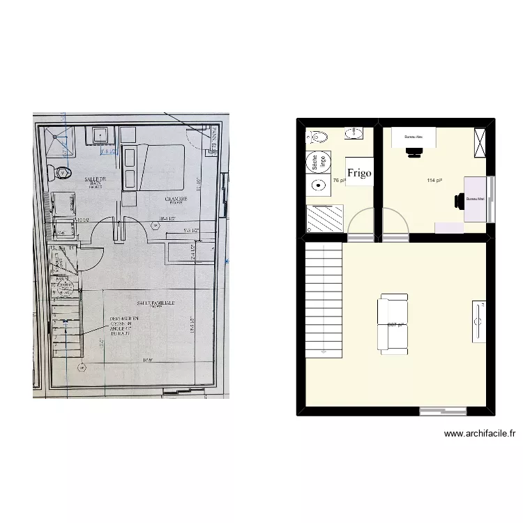 Sous-sol STE-670. Plan de 3  et 46 m²