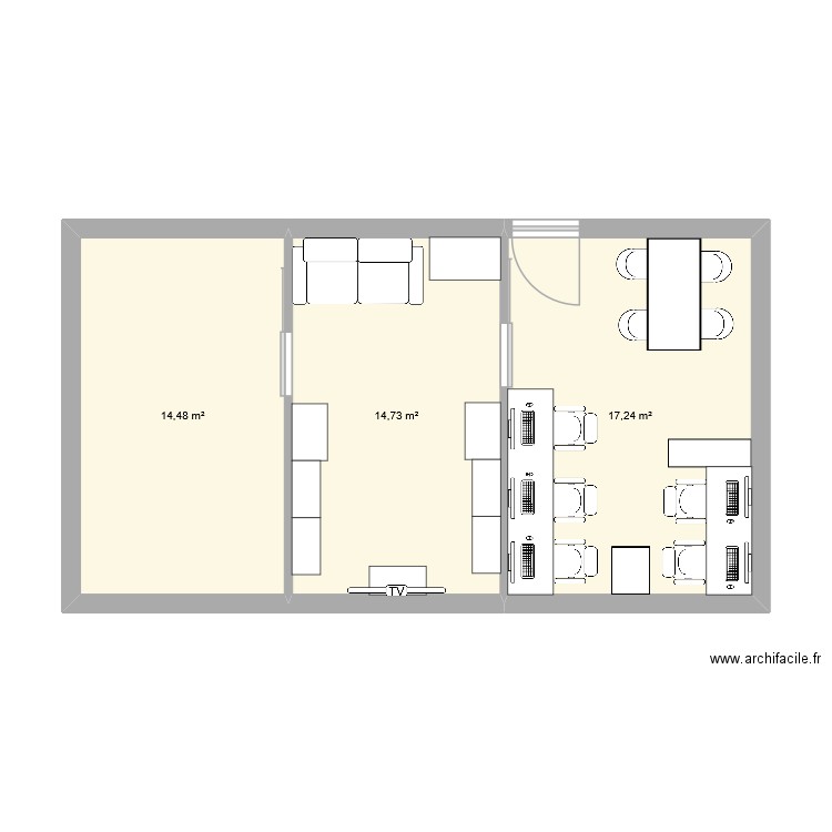 sdrf 2. Plan de 3 pièces et 46 m2