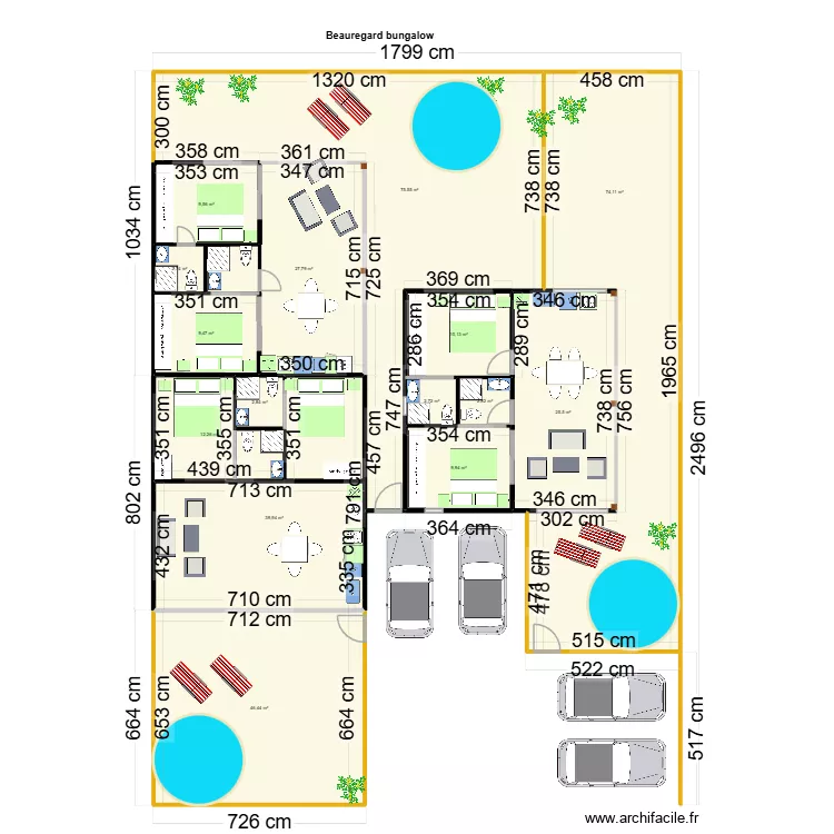 Beauregard bungalow 3. Plan de 15 pièces et 352 m²