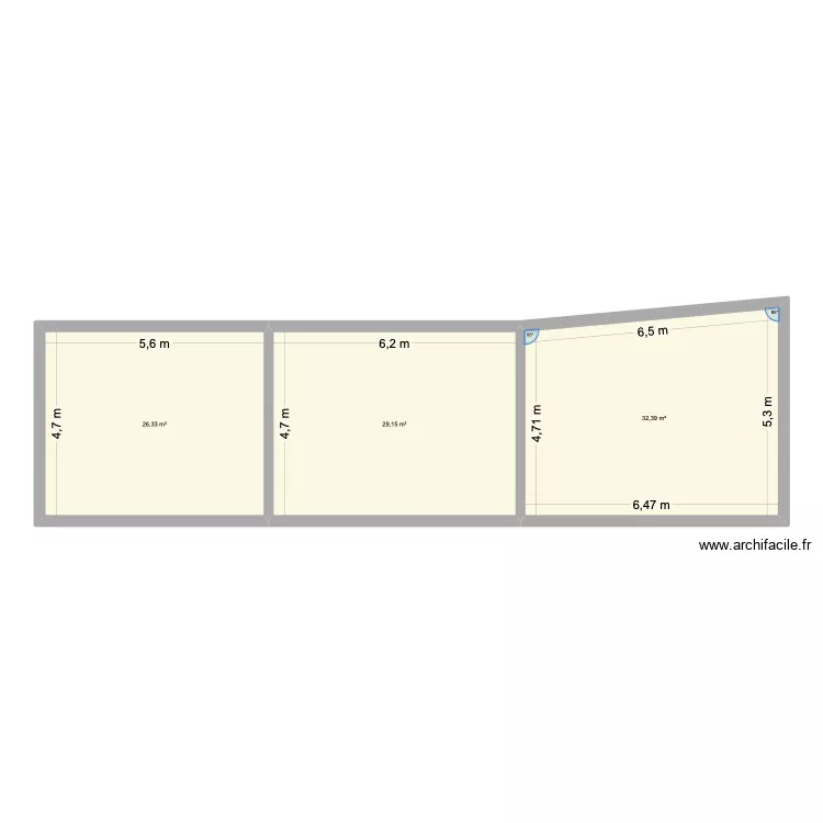 R+1. Plan de 3 Pièces et 88 m²