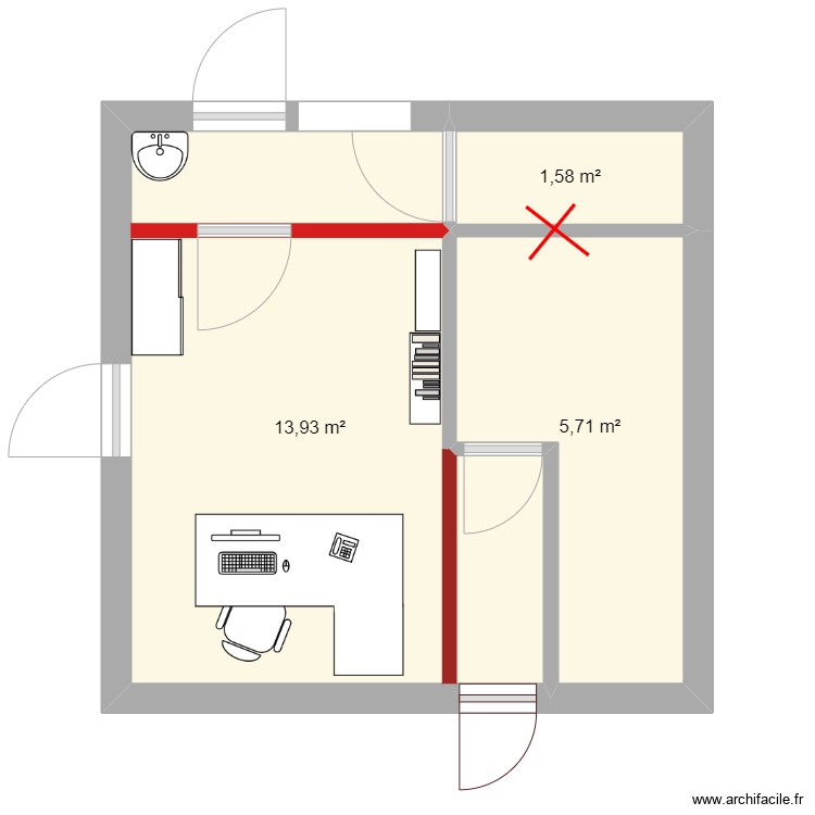 Bureau - Plan 3 pièces 21 m2 dessiné par CindyPr26