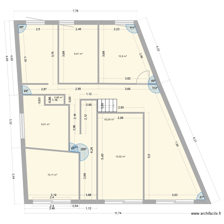 ETAGE APRES TRAVAUX. Plan de 7 pièces et 98 m2