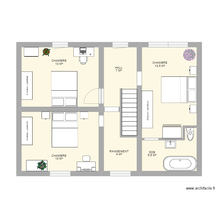 ETAGE LONZEE. Plan de 6 pièces et 56 m2