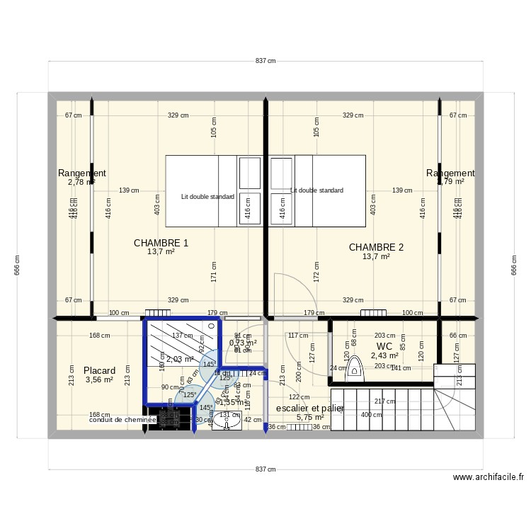 etage dupliqué. Plan de 11 pièces et 49 m2