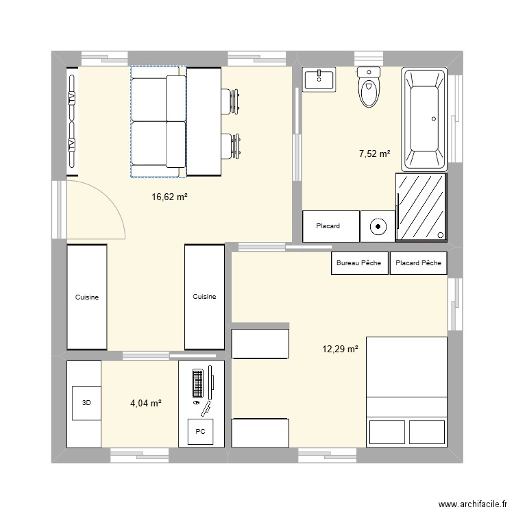 Maison 9. Plan de 4 pièces et 40 m2