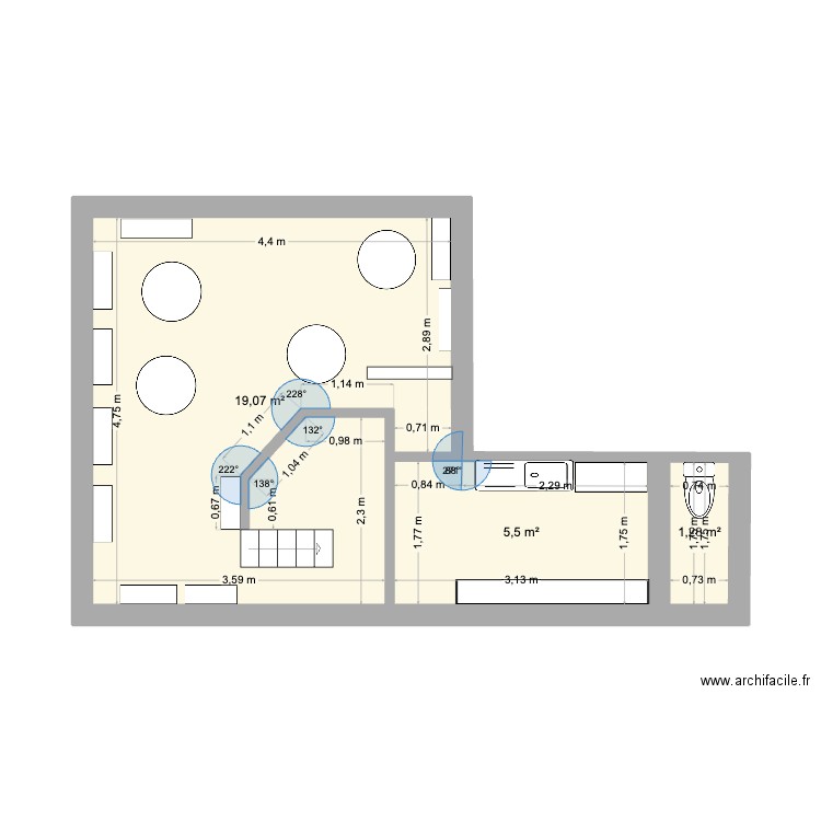 Magasin - rdc. Plan de 3 pièces et 26 m2