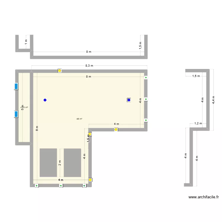 piscine. Plan de 2  et 52 m²