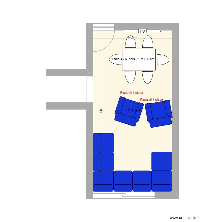 Salle Salon. Plan de 1 pièce et 18 m2