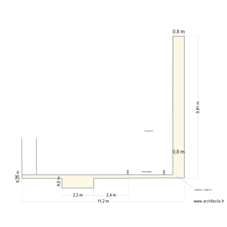 VONDRA terrasse beton. Plan de 1 pièce et 11 m2