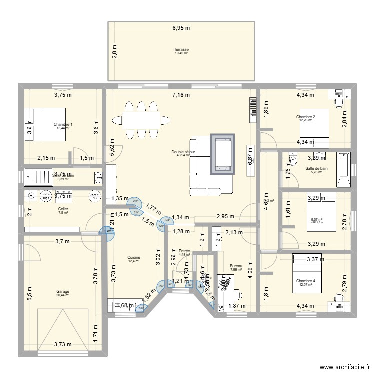 Maison 2. Plan de 15 pièces et 178 m2