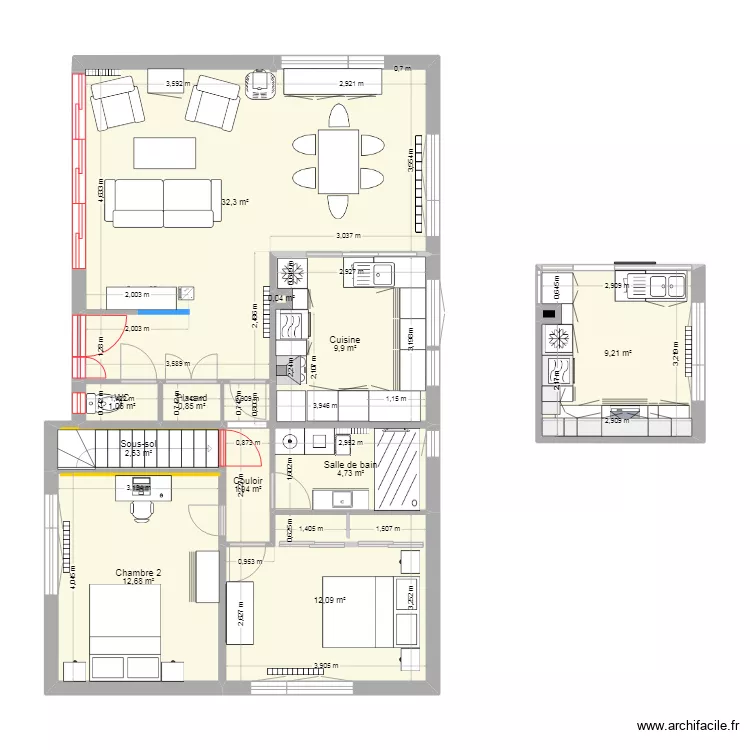 Maison du Tr&eacute;port - Projet R&eacute;nov. Plain-Pied -cuisine 3. Plan de 