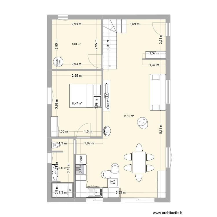 premier plan. Plan de 4 pièces et 69 m2