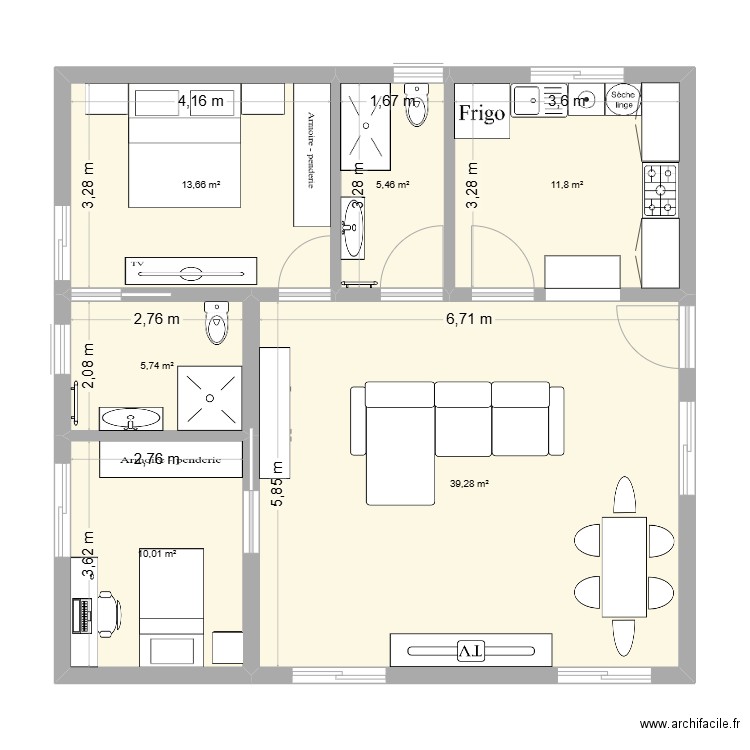 ejer. Plan de 6 pièces et 86 m2