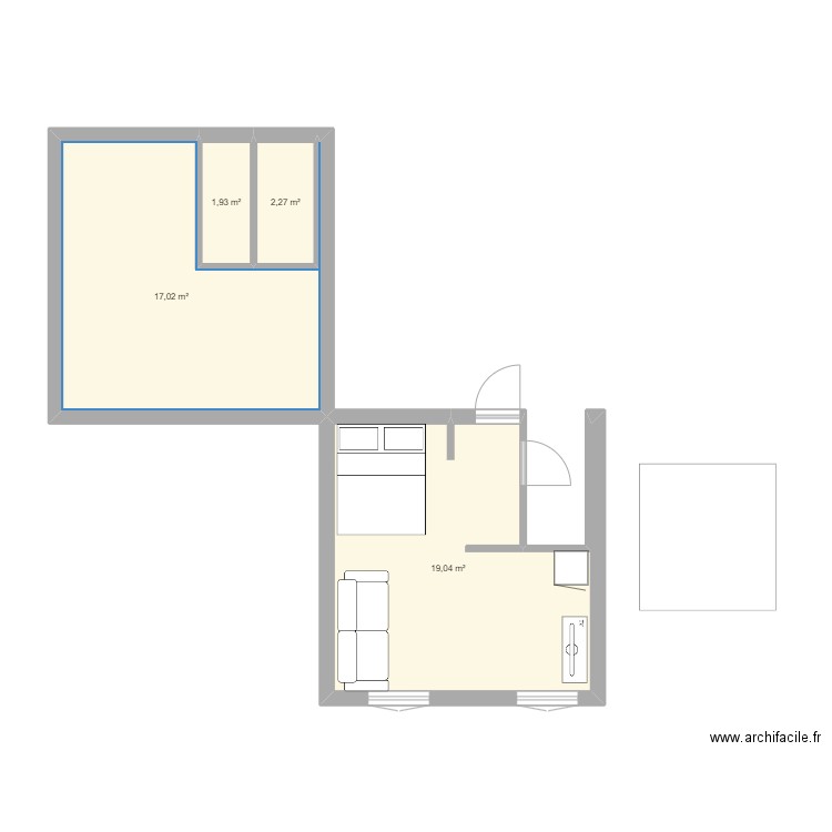 V3 nice. Plan de 4 pièces et 40 m2