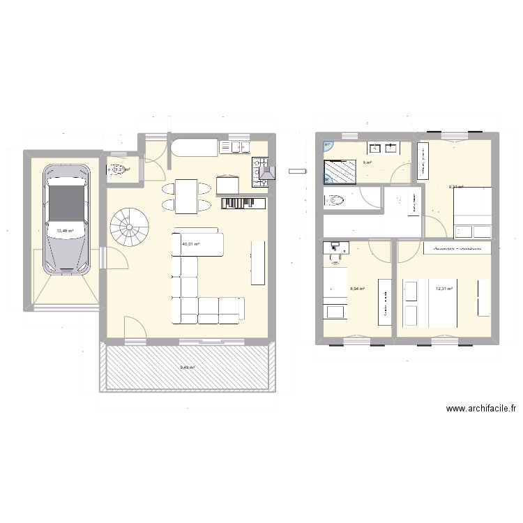Coudy01. Plan de 8 pièces et 100 m2