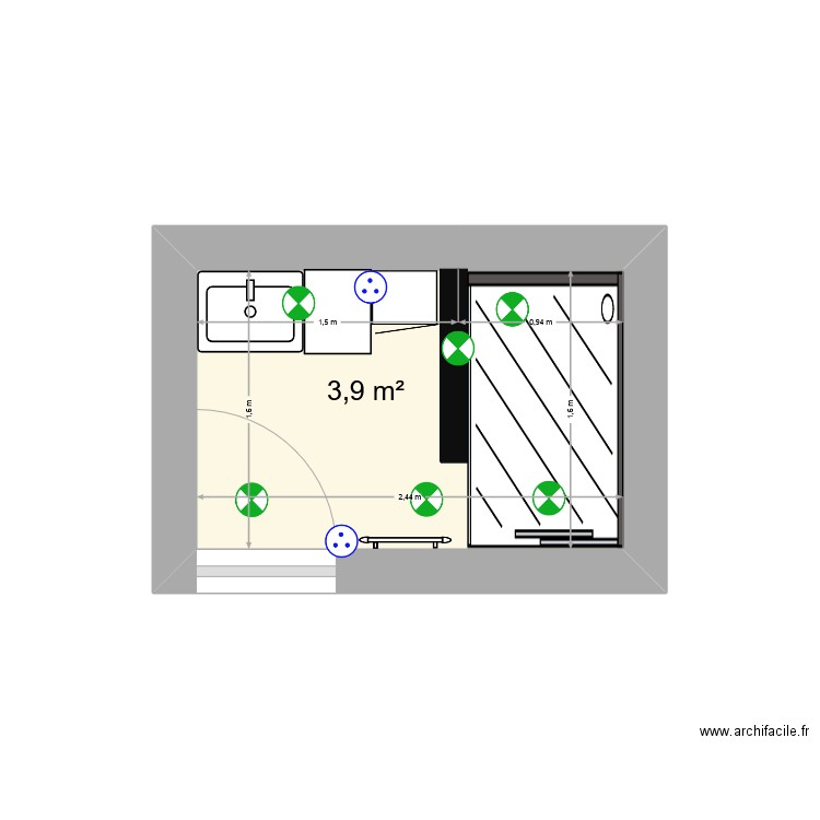 Salle de Bain. Plan de 1 pièce et 4 m2